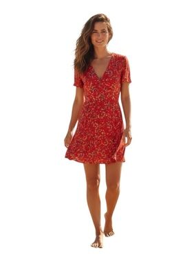 Wild Fable Red Floral V-Neck Short Dress